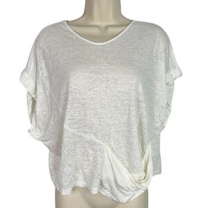 Anthropologie Minden Chan 100% Linen White Top Dolman Sleeve Petite XS Oversized
